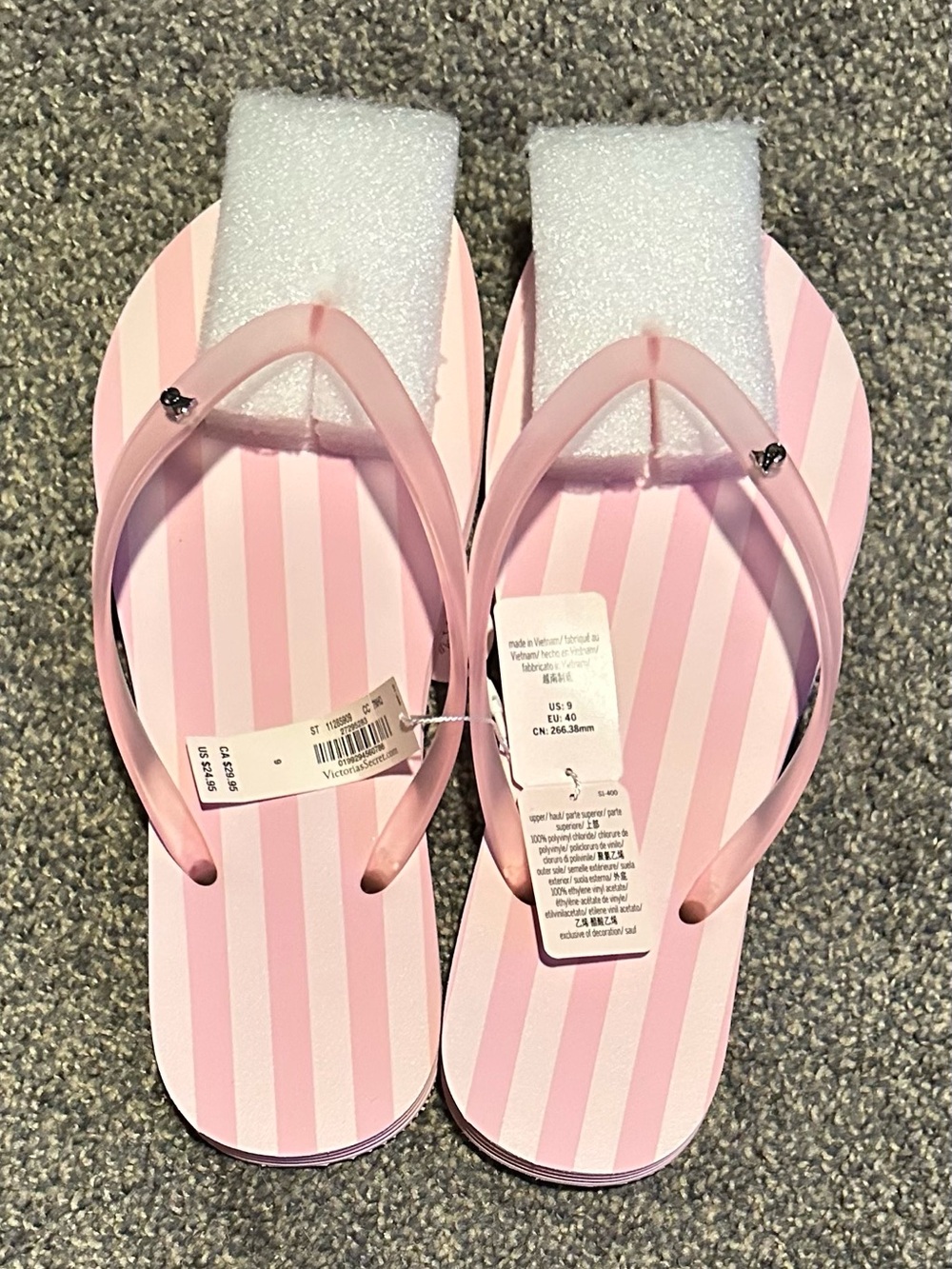 Victoria’s Secret Iconic Pink Striped Flip Flops Size 9 NEW WITH TAGS - Picture 3 of 6